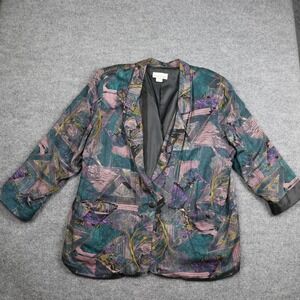Kenneth Mitchell Blazer Womens 22W Teal Purple Abstract Floral Jacket Made USA